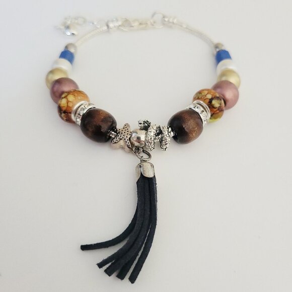 NWT Pandora Style Charm Bracelet Woodland Fringe Snake Serpent Star Rhinestones - Picture 2 of 10